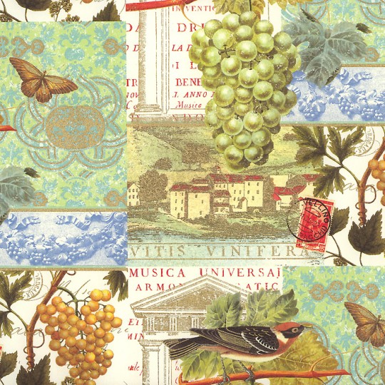 Birds and Grapes Collage Print Paper ~ Rossi Italy